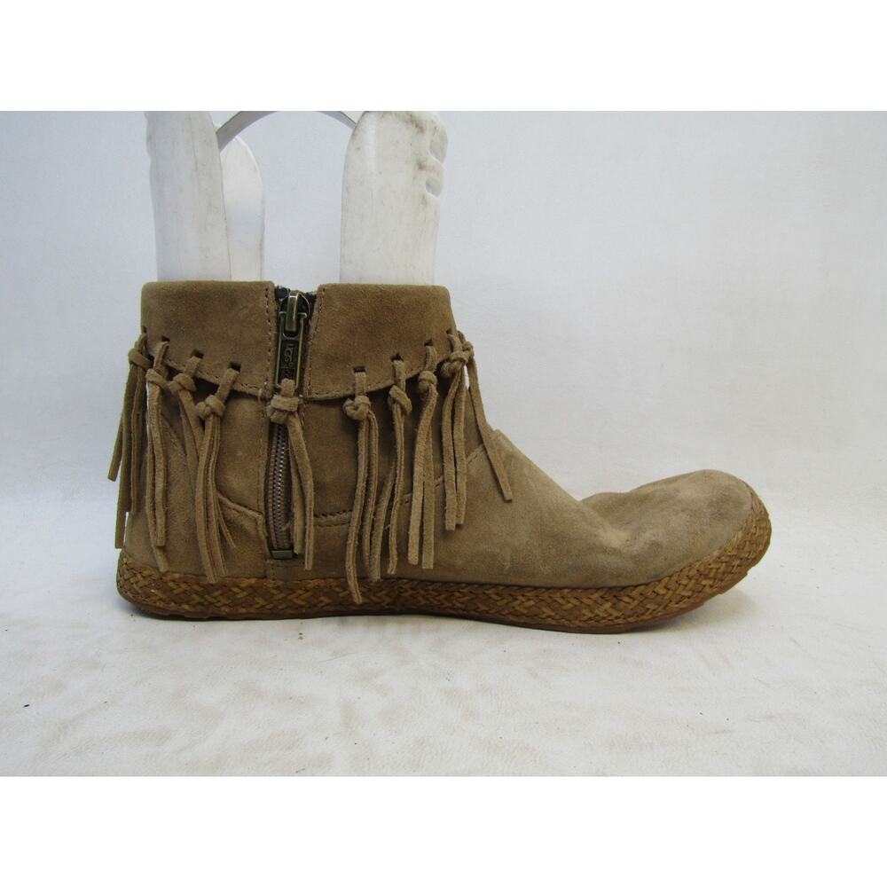 UGG Womens Size 6.5 M Brown Suede Fringe Zip Ankle Fashion Boots Bootie - Picture 4 of 11